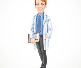 Male doctor cartoon holding medical record card vector