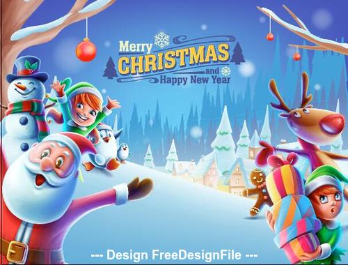 Merry christmas and santa claus and kids elements vector