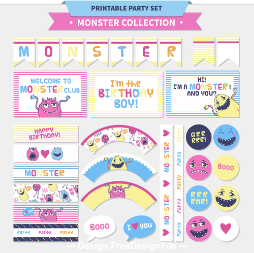 Monster collection banner vector