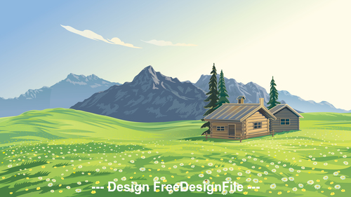 Mountain landscape and village vector