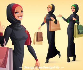 Muslim woman shopping illustration vector