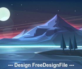 Night mountain landscape on lake vector illustration