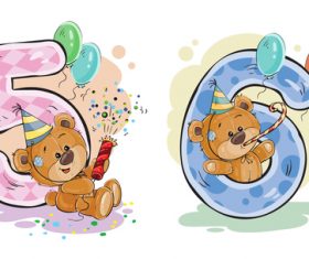 Number 5-6 and teddy bear cartoon vector