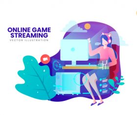 Online game streaming vector illustration