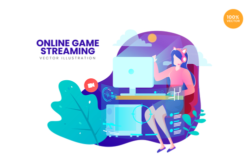 Online game streaming vector illustration