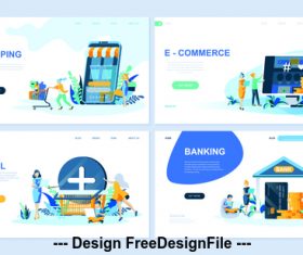 Online shopping flat banner concept illustration