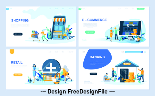 Online shopping flat banner concept illustration
