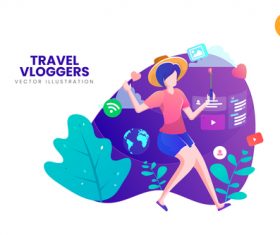 Online travel vlogger vector illustration