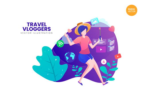 Online travel vlogger vector illustration