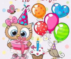 Owl animal birthday card vector