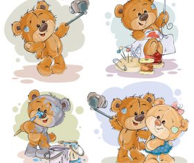 Painting patchwork teddy bear cartoon vector