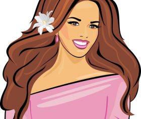 Portrait of a smiling beautiful woman in a pink dress vector