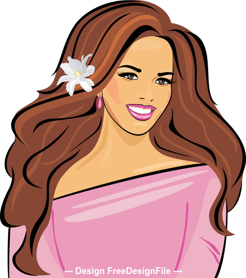 Portrait of a smiling beautiful woman in a pink dress vector