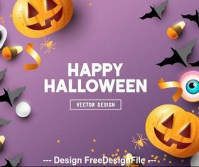 Purple background origami illustration happy halloween vector