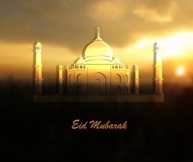 Ramadan Kareem greeting card with Islamic Mosque and sunrise vector