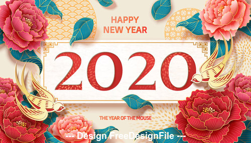 Rat new year flower decoration banner vector