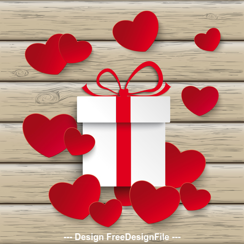 Red White Hearts Gift Wood vector