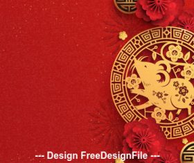 Red background golden rat 2020 new year vector