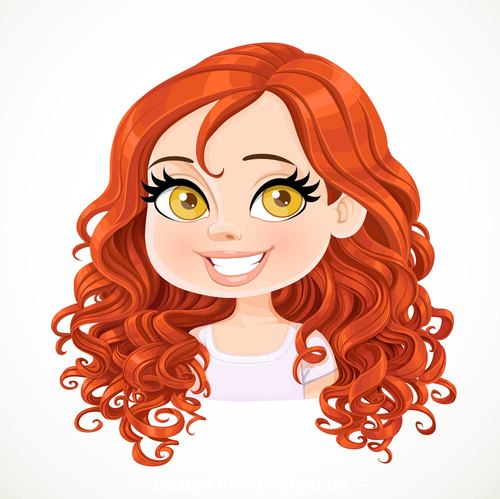Red curly cute girl portrait vector
