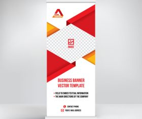 Red geometric roll-up banner design vector