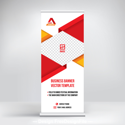Red geometric roll-up banner design vector