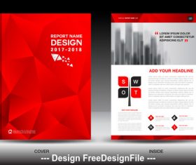 Red polygon background flyer template vector