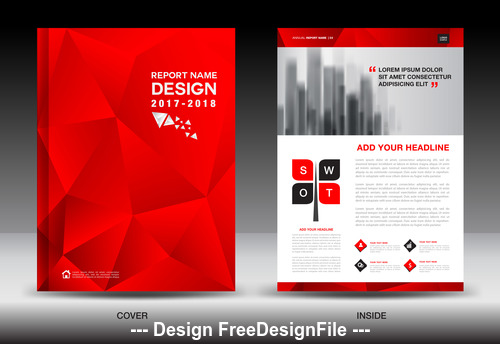 Red polygon background flyer template vector
