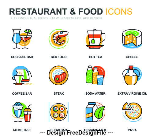 Restaurant food icons vector
