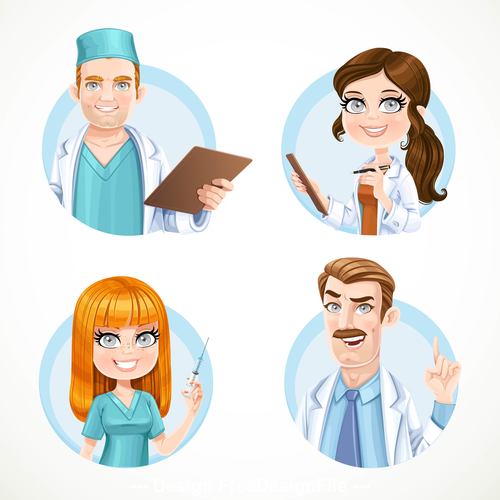 Round avatars portraits of doctors and nurse isolated on white background vector