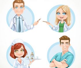 Round avatars portraits of doctors and nurse vector