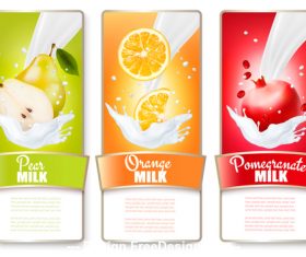 Seasonal fruit splash in milk labels vector