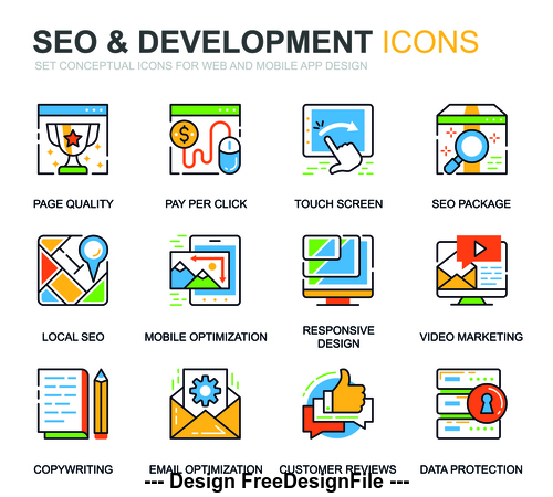 Seo development icons vector