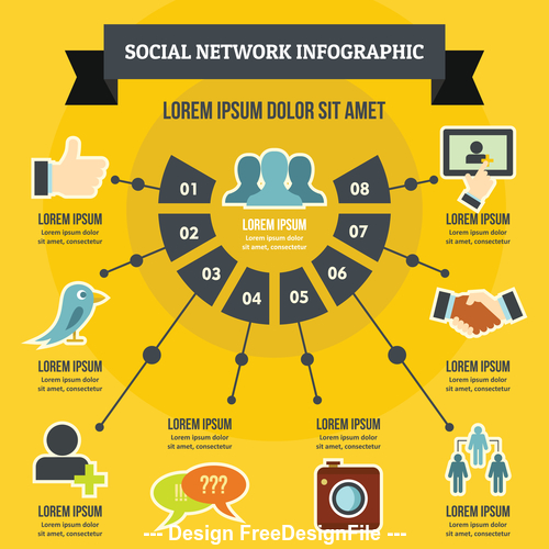 Social network information vector flat style