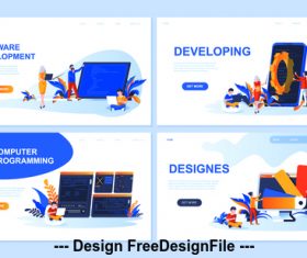 Software development flat banner concept illustration