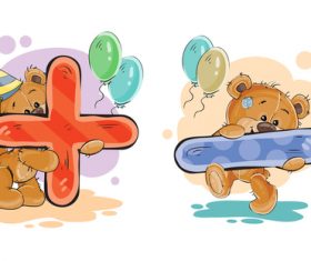 Teddy bear with plus and minus cartoon vector