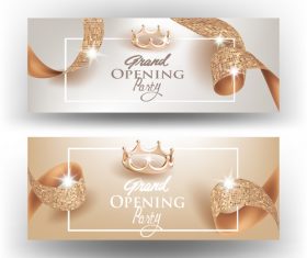 Textured curly ribbons and gold crowns card vector