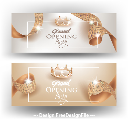 Textured curly ribbons and gold crowns card vector