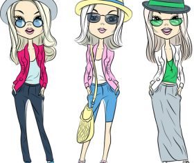 Three girls wearing sunglasses vector