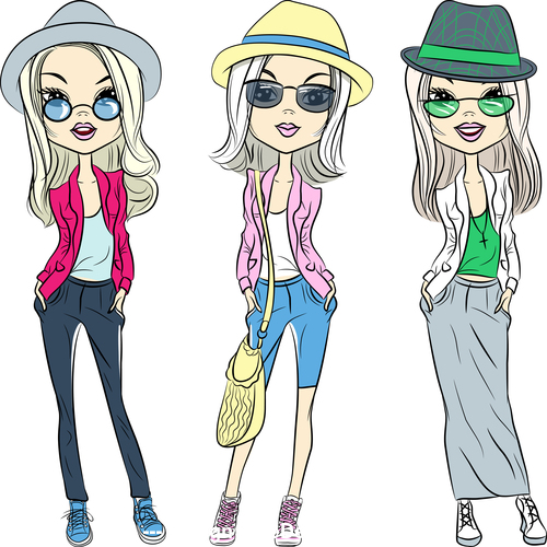 Three girls wearing sunglasses vector