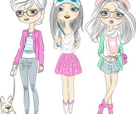 Three youth beautiful girls vector
