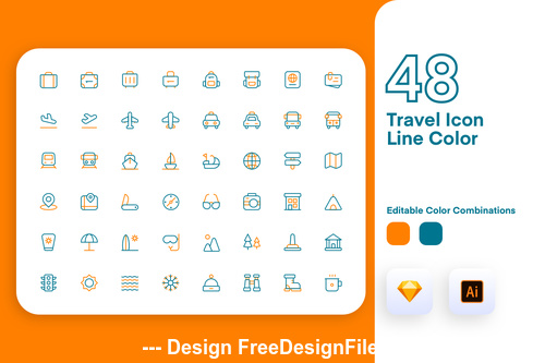 Travel icon line color vector