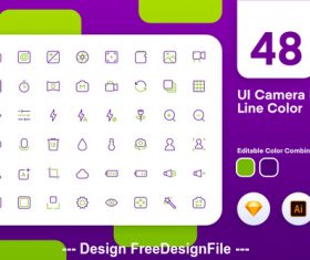 Ui camera icon line color vector