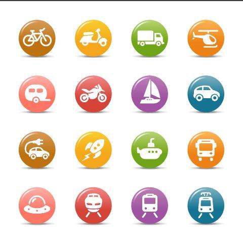 Vehicles glossy buttons Icon vector