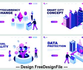 Virtual reality flat banner concept illustration