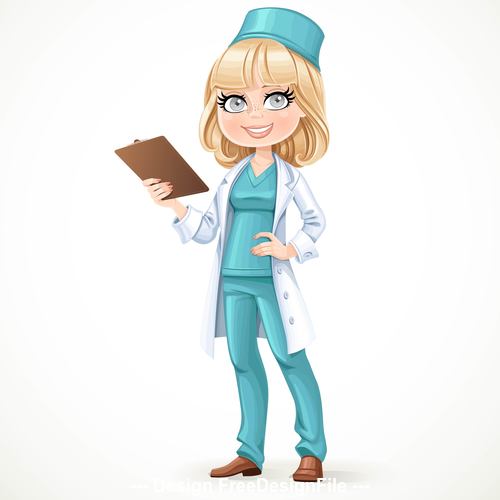Wearing a surgeon costume pretty female doctor cartoon vector