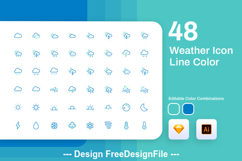 Weather icon line color vector