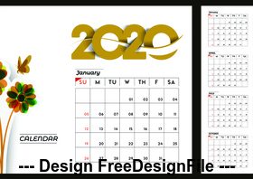 White background flowers decoration 2020 calendar vector