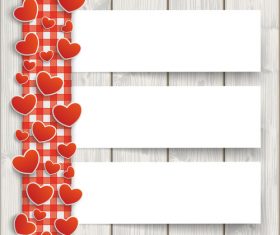 Wood Red Checked Tablecloth Hearts 3 Banners vector