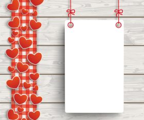 Wooden Planks Red Checked Tablecloth Hearts Board vector
