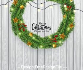 Wooden background christmas wreath decoration vector